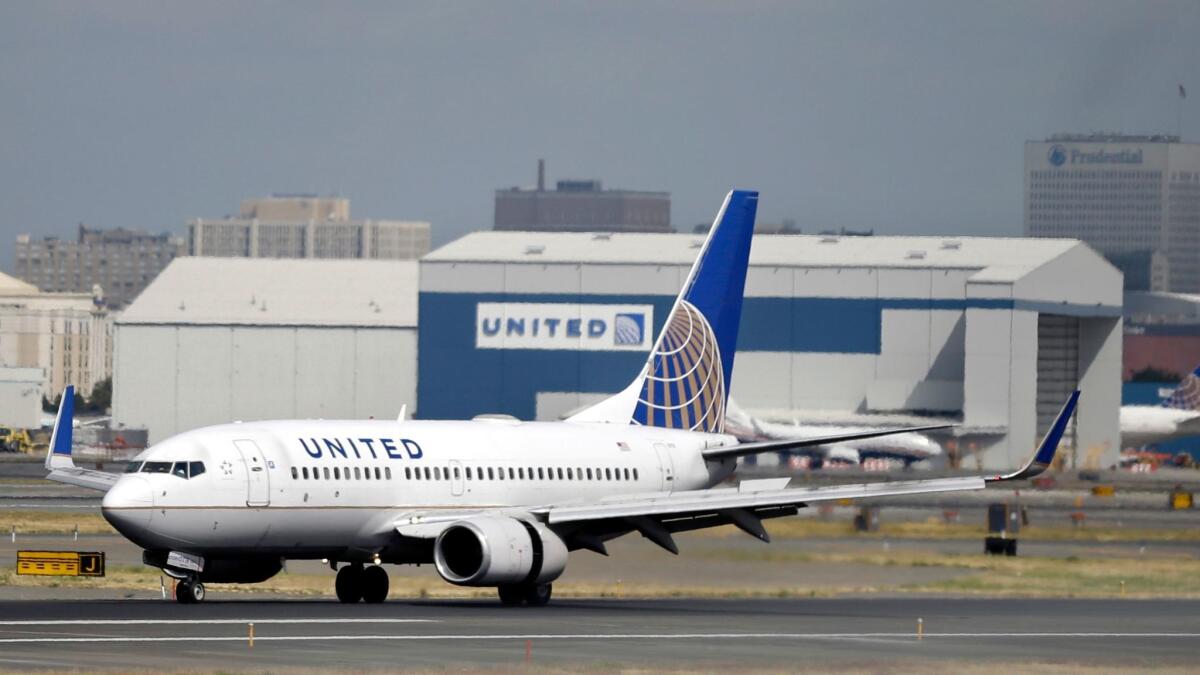 A United Airlines jet at Newark Liberty International Airport in Newark, N.J., in 2015. (Mel Evans / Associated Press)