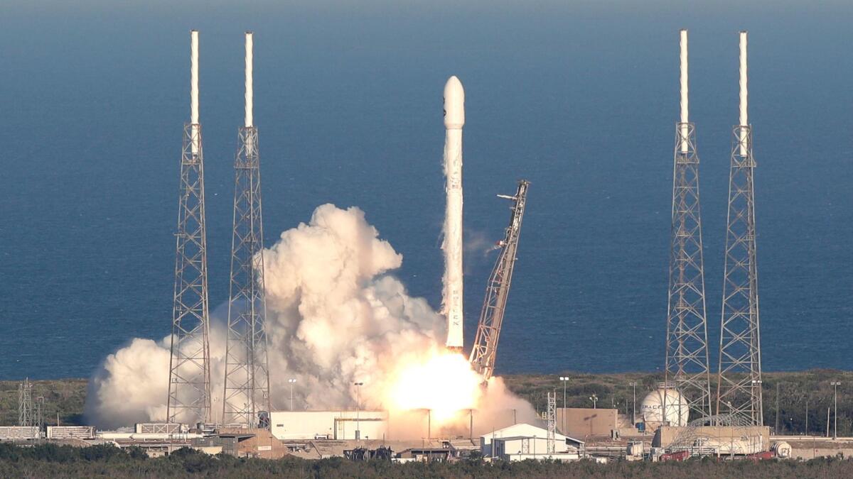 A SpaceX Falcon 9 rocket transporting the Tess satellite lifts off from launch complex 40 at the Cape Canaveral Air Force Station in Florida on April 18.