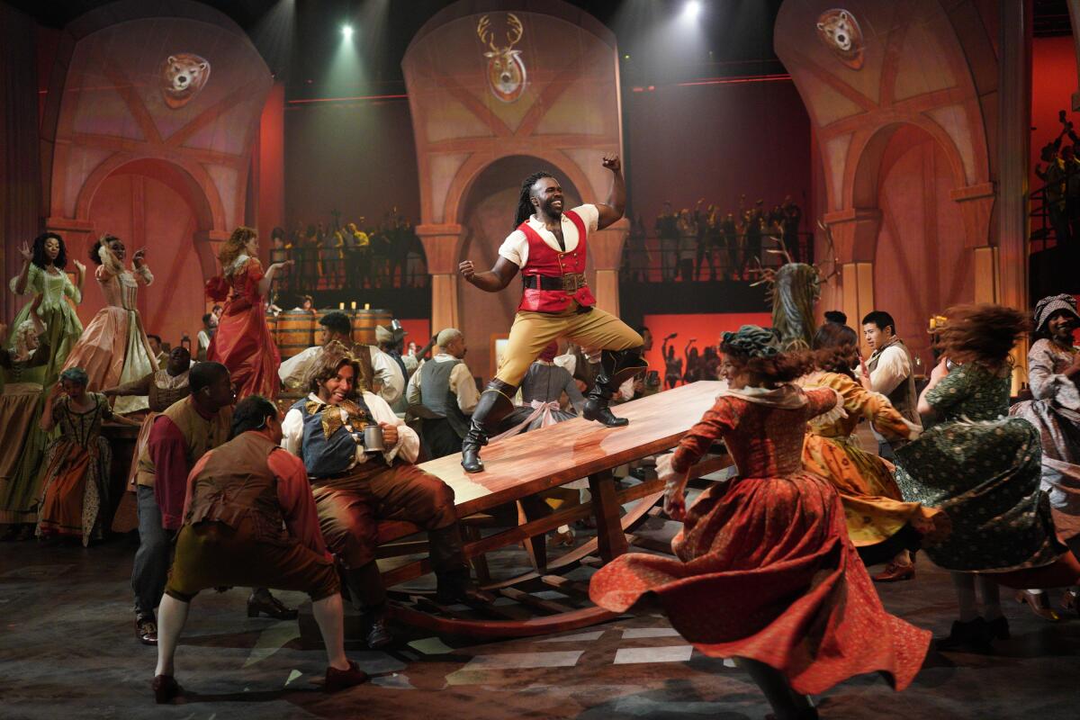 Joshua Henry as Gaston and the cast of ABC's "Beauty and the Beast: A 30th Celebration."