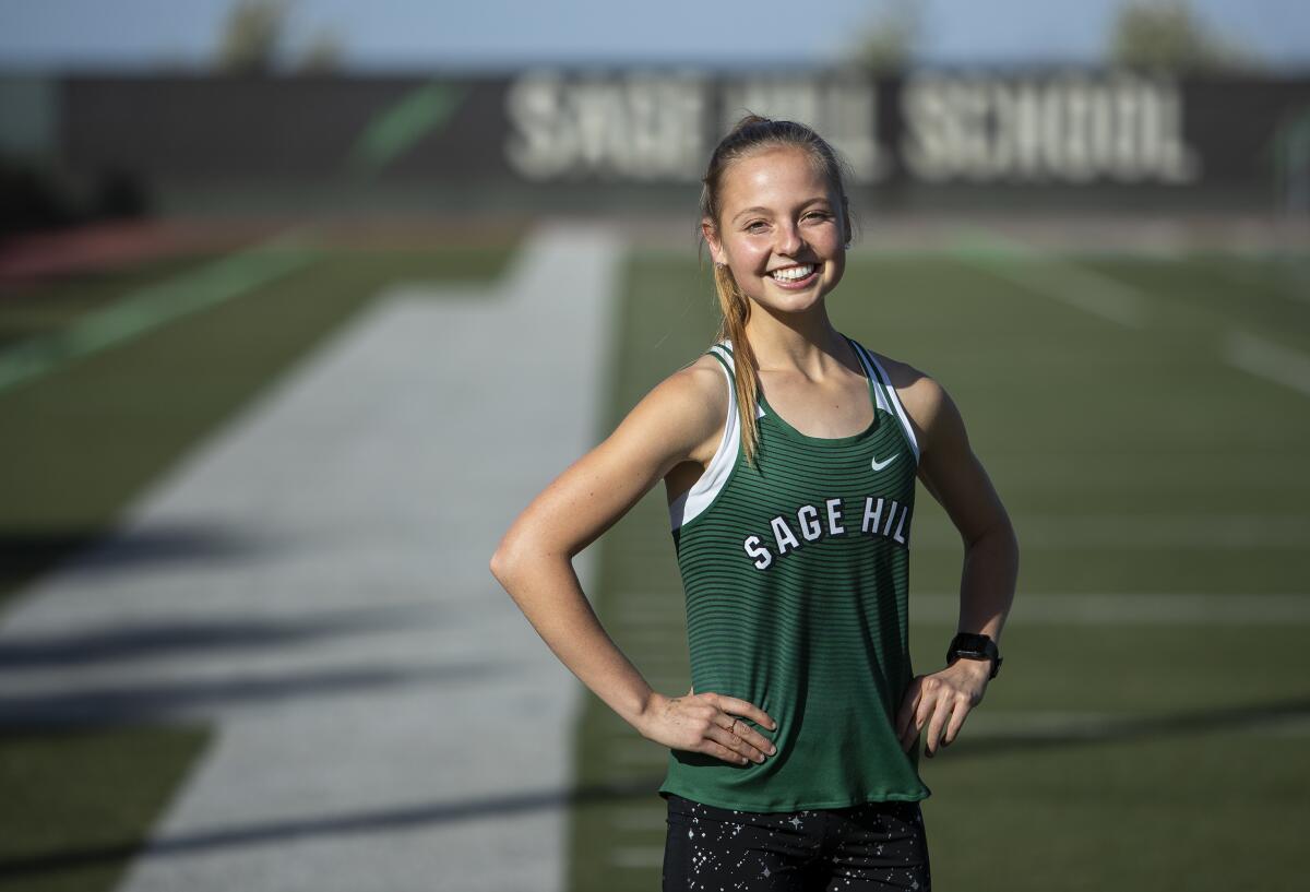 Kate Miller led Sage Hill to a fifth-place finish in the CIF Southern Section Division 5 final on Nov. 23 at the Riverside City Cross-Country Course. The Lightning advanced to Saturday's CIF State Division V championships at Fresno's Woodward Park.