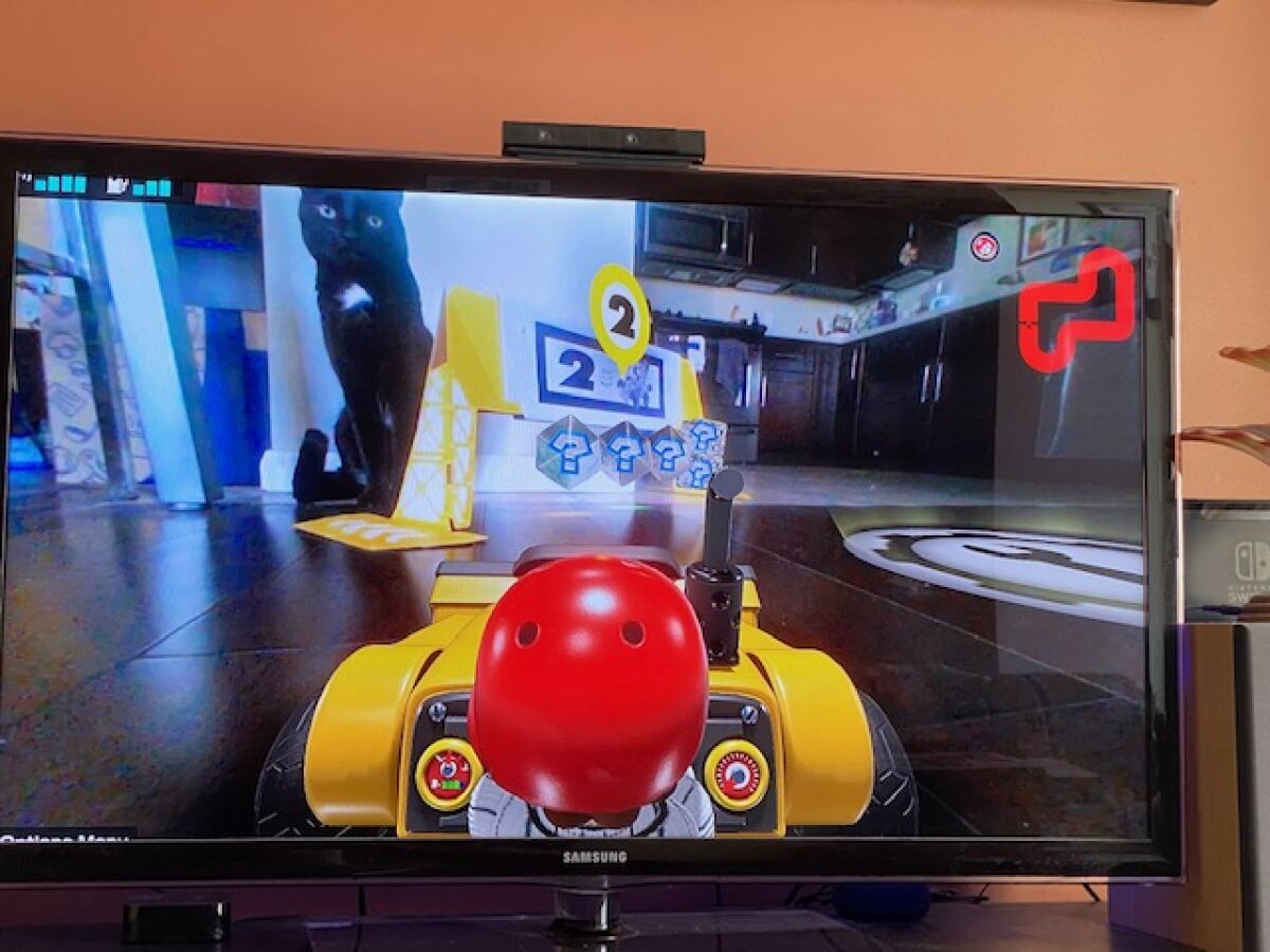 The view through the screen of "Mario Kart Live: Home Circuit."