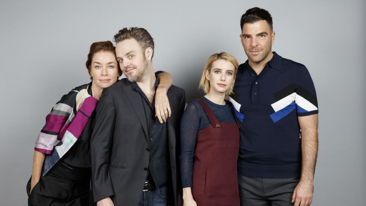 "Who We Are Now" director Matthew Newton, second from left, with stars Julianne Nicholson, Emma Roberts and Zachary Quinto.