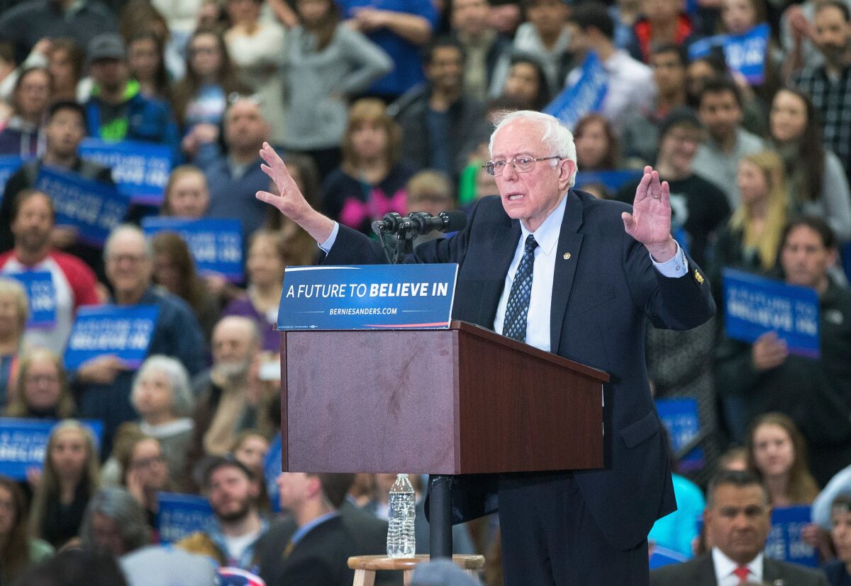 Bernie Sanders, the senator from Vermont, speaks at a rally in Warren, Mich.