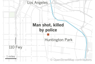 A map of southeast Los Angeles shows where a man was shot and killed by police in Huntington Park