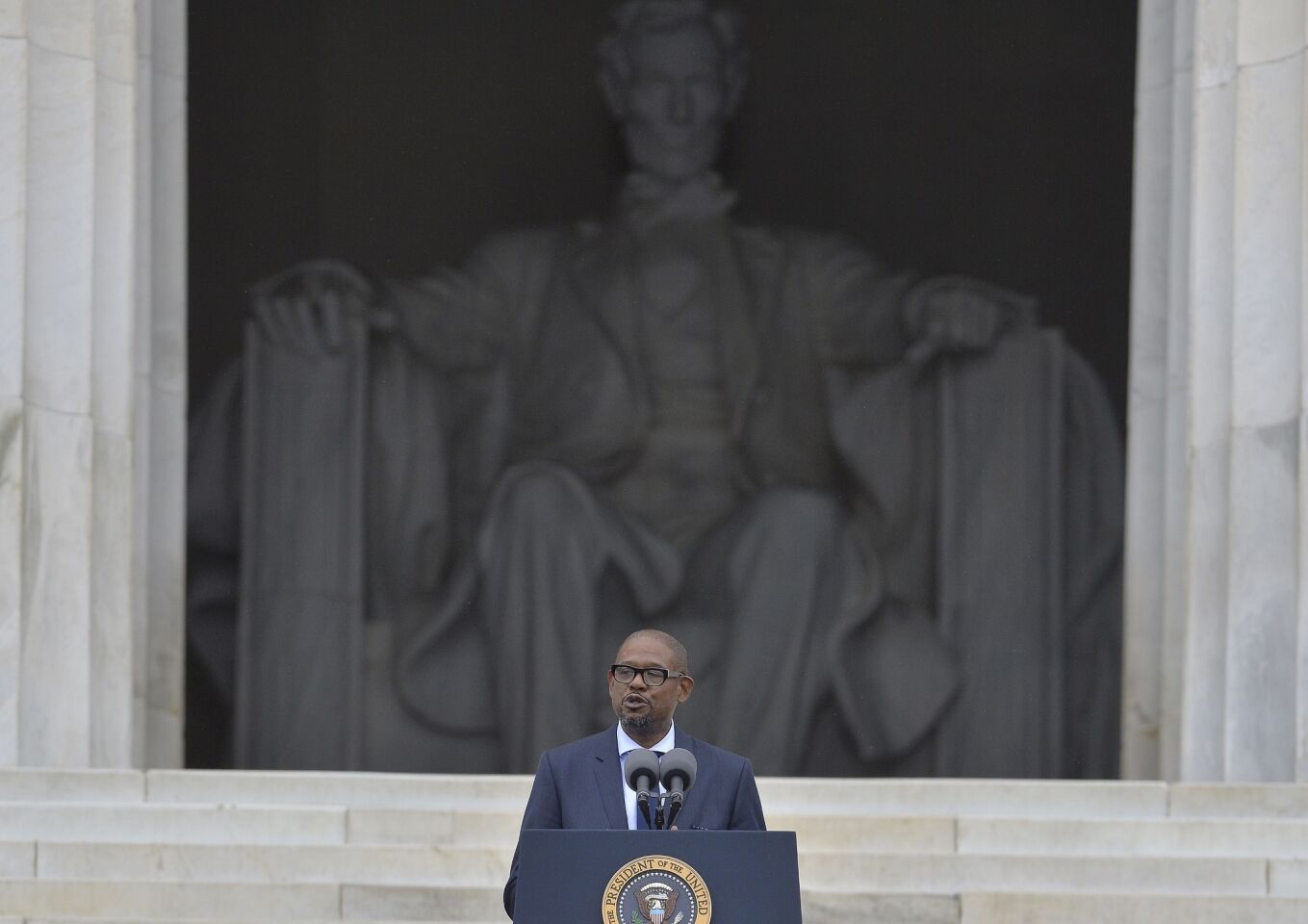 Actor Forest Whitaker speaks during the commemoration of the 50th anniversary of the March on Washington.