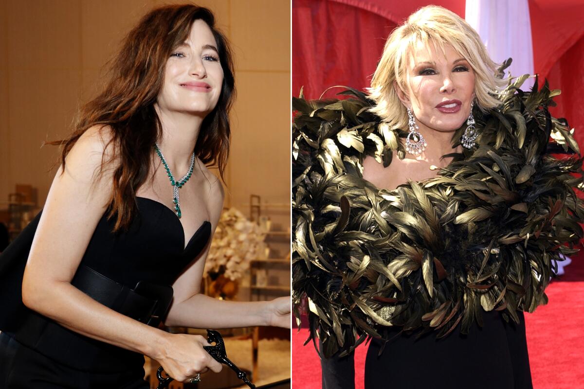 Kathryn Hahn and Joan Rivers at the Emmys in 2021 and 2003 respectively.