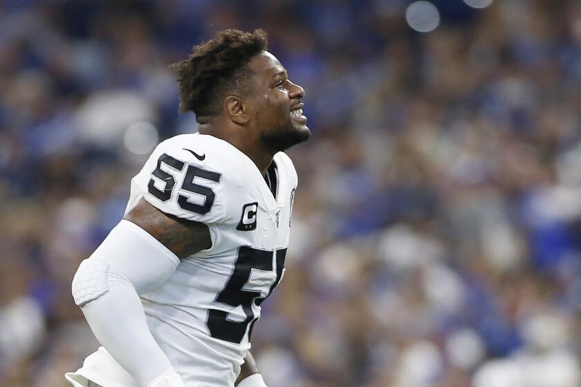 INDIANAPOLIS, INDIANA - SEPTEMBER 29: Vontaze Burfict #55 of the Oakland Raiders is ejected from the game during game against the Indianapolis Colts at Lucas Oil Stadium on September 29, 2019 in Indianapolis, Indiana. (Photo by Justin Casterline/Getty Images)