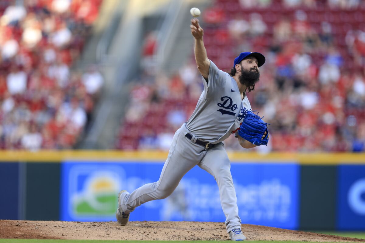 Dodgers' Tony Gonsolin throws during a game against the Cincinnati Reds.