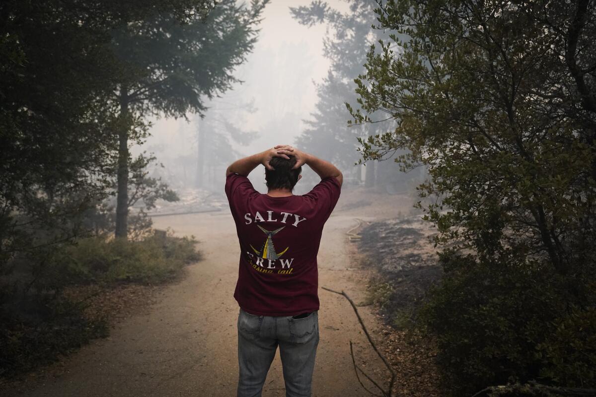 Peter Koleckar sees home burned in his neighborhood in Bonny Doon, Calif.