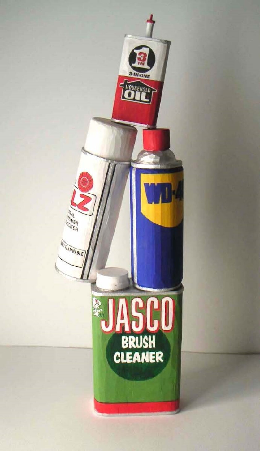 “WD-40...” by Robert Levine, 2009. Acrylic on wood, 20 inches by 6.5 inches by 3.5 inches