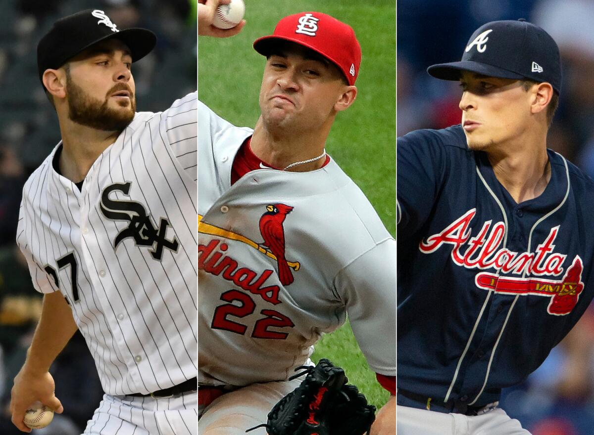 From left are former Harvard-Westlake pitchers Lucas Giolito, Jack Flaherty and Max Fried.