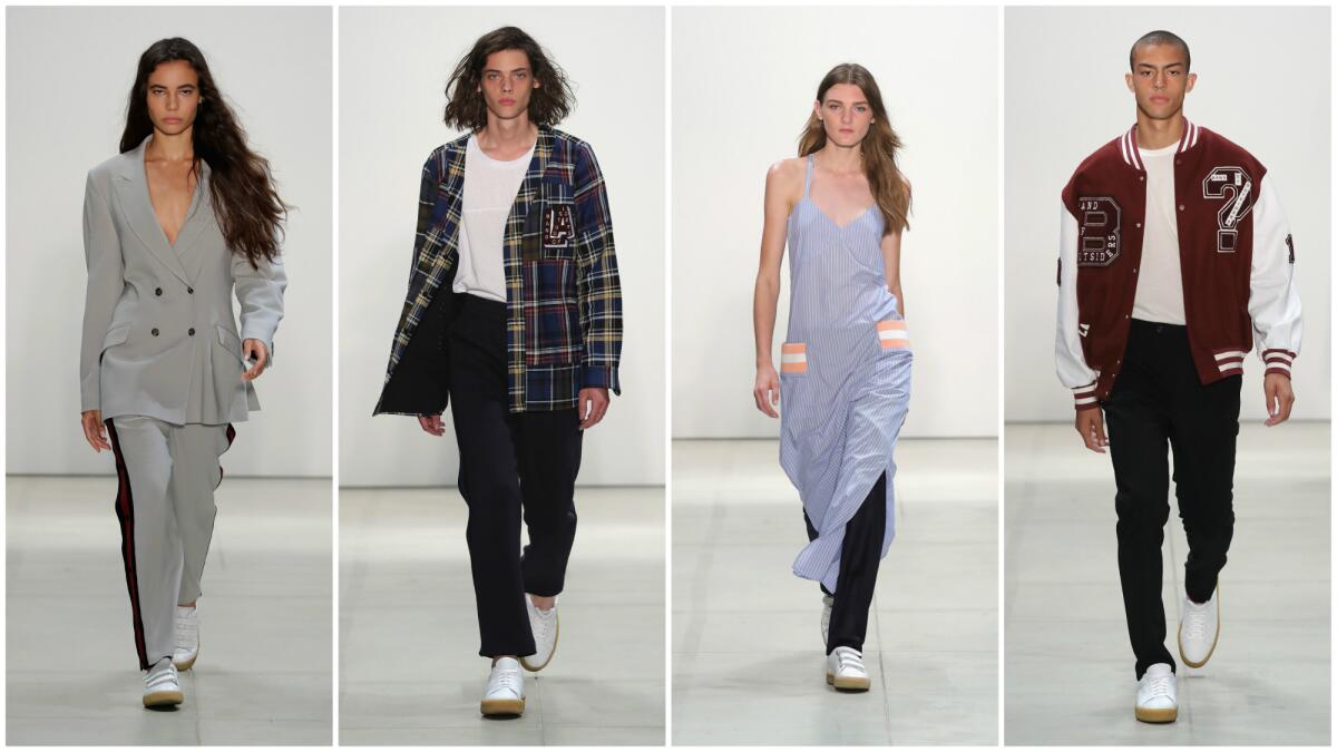 Looks from the relaunched Band of Outsiders Los Angeles label Spring/Summer 2017 men's and women's runway collection presented Sept. 10 during New York Fashion Week.