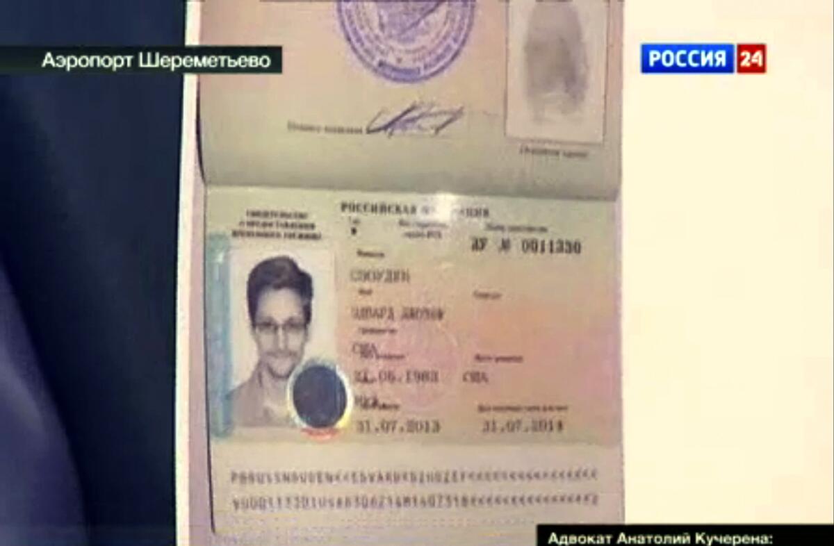 Russian authorities granted fugitive American Edward Snowden a passport-like document that identifies him as a U.S. citizen allowed to stay in Russia for the next year. The 30-year-old former National Security Agency contractor is wanted in the United States on espionage and theft charges.
