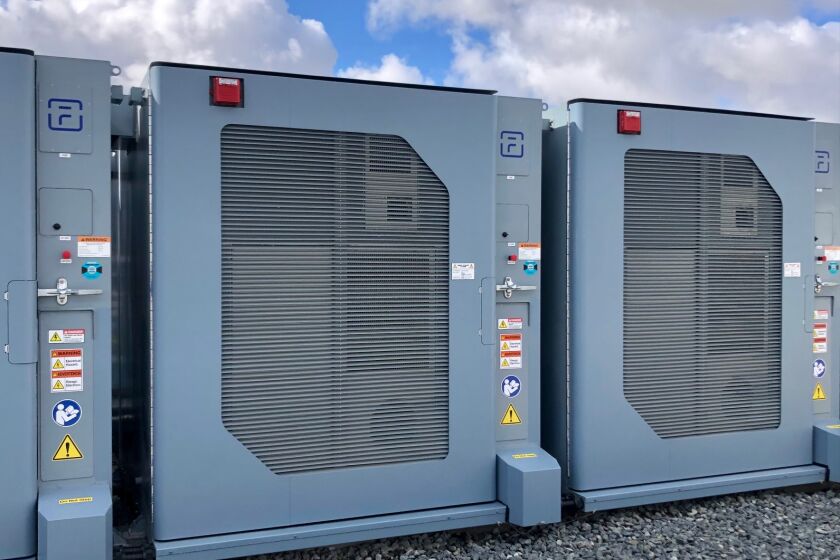 Battery storage cubes at the San Diego Gas & Electric energy storage facility in Kearny Mesa that opened in March.