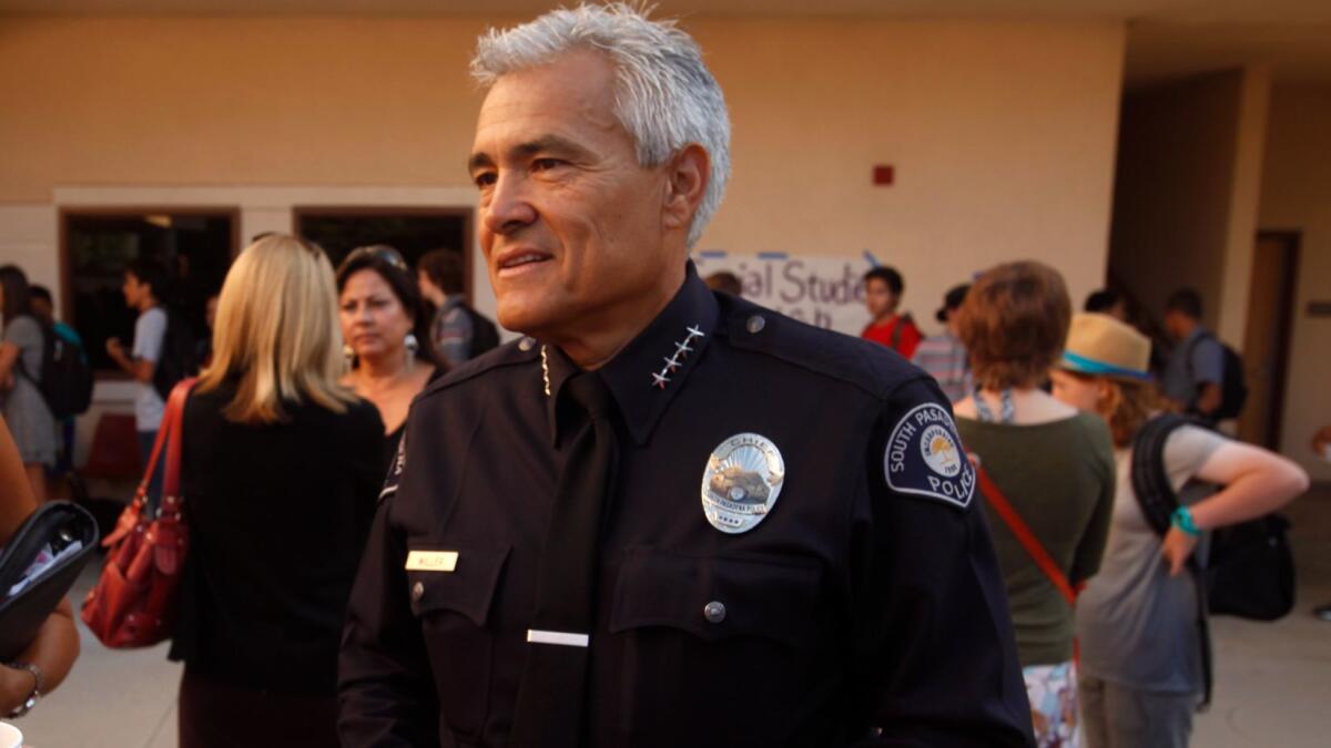 A former South Pasadena police officer whose firing was endorsed by Chief Arthur Miller, above, was awarded $4.8 million by a jury this week in a civil trial where he alleged he was wrongfully dismissed because of a disability.