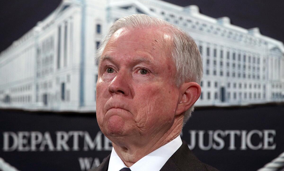 Attorney General Jeff Sessions during a news conference at the Justice Department in Washington.