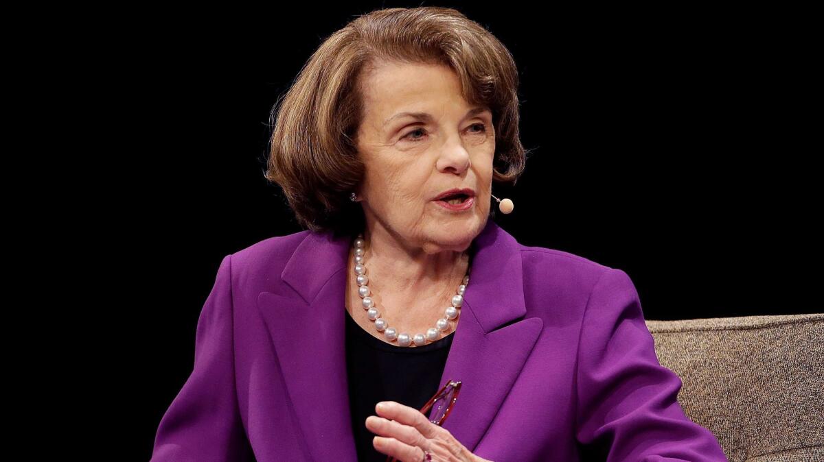 Sen. Dianne Feinstein, D-Calif., speaks at the Commonwealth Club in San Francisco on Aug. 29.