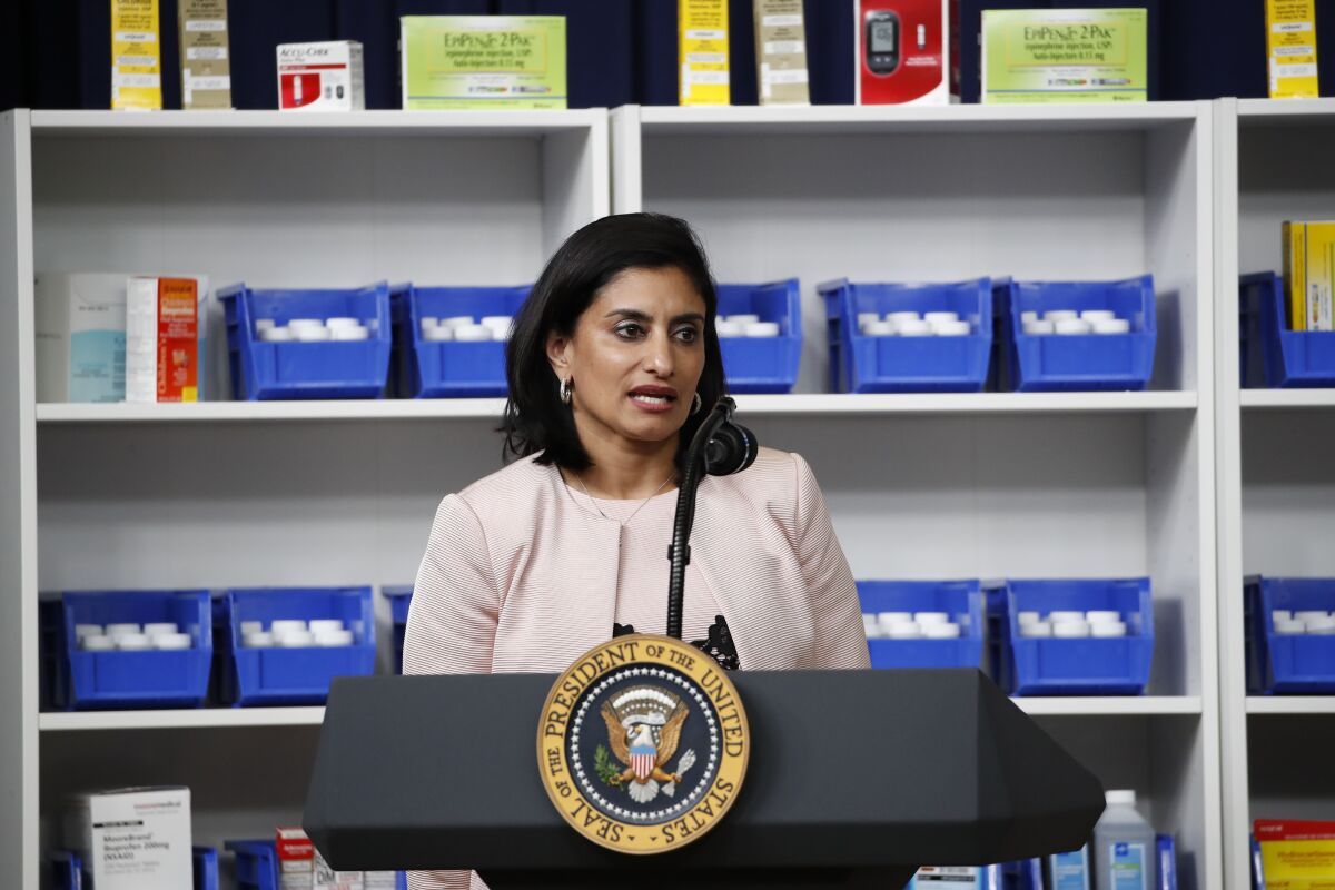 Administrator of the Centers for Medicare and Medicaid Services Seema Verma speaks during an event with President Donald Trump to sign executive orders on lowering drug prices, in the South Court Auditorium in the White House complex, Friday, July 24, 2020, in Washington. (AP Photo/Alex Brandon)