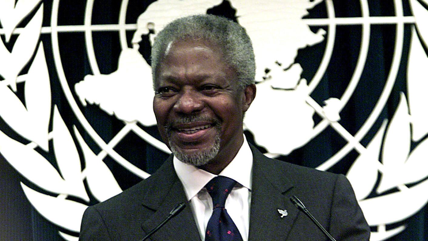 The prize was awarded in 2001 in equal portions to the United Nations and to its secretary-general, Kofi Annan, for their work toward a better- organized and more peaceful world. The U.N. was cited as being at the forefront of efforts to achieve peace and security in the world, and of the international mobilization aimed at meeting the world's economic, social and environmental challenges. Annan devoted almost his entire working life to the U.N. As secretary-general, he confronted emerging challenges such as HIV/AIDS and international terrorism.
