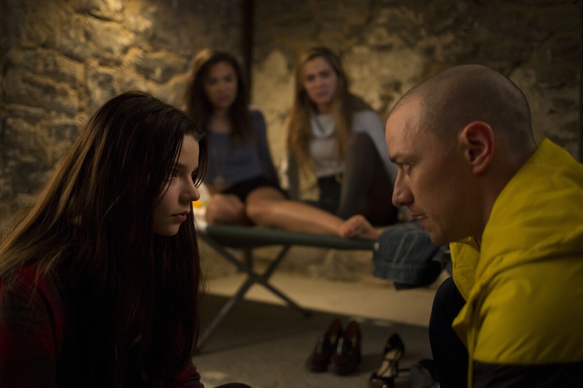 Anya Taylor-Joy, left, and James McAvoy in a scene from "Split."