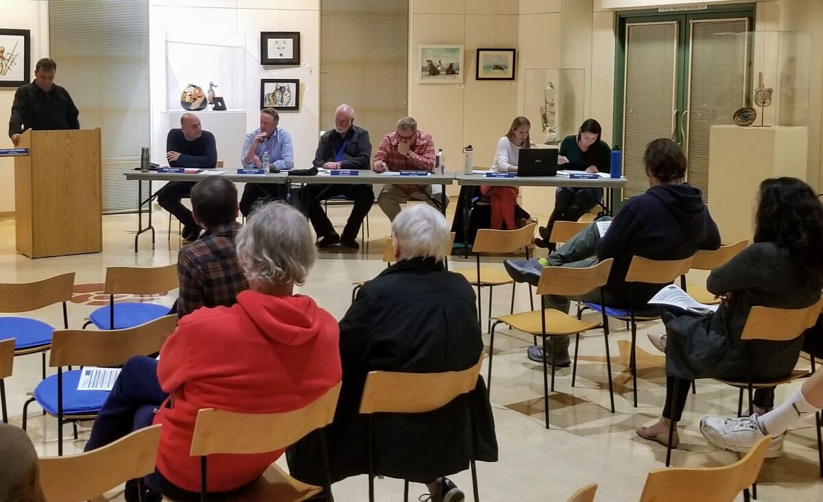 Community members gather at the Peninsula Community Planning Board meeting Thursday, Feb. 20 at the Point Loma Library.