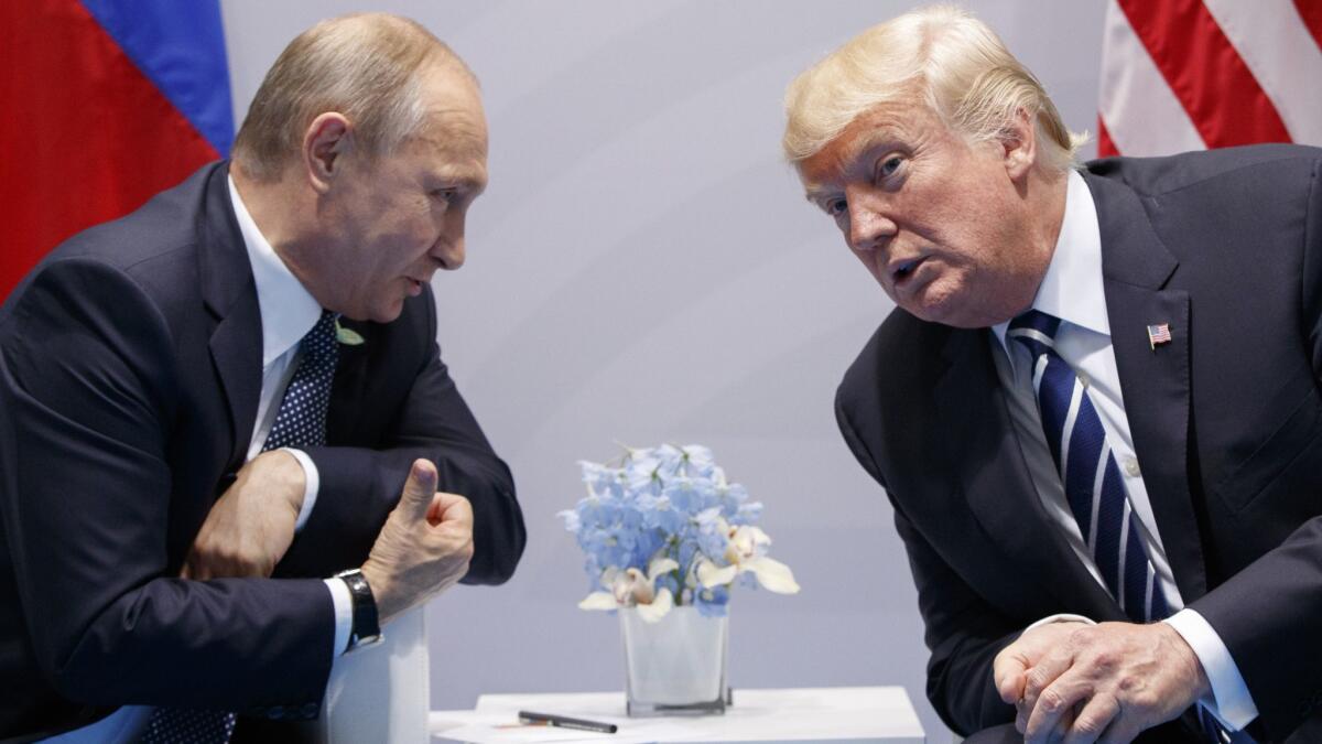 President Trump and Russian leader Vladimir Putin at the G-20 summit in Hamburg, Germany, in 2017.