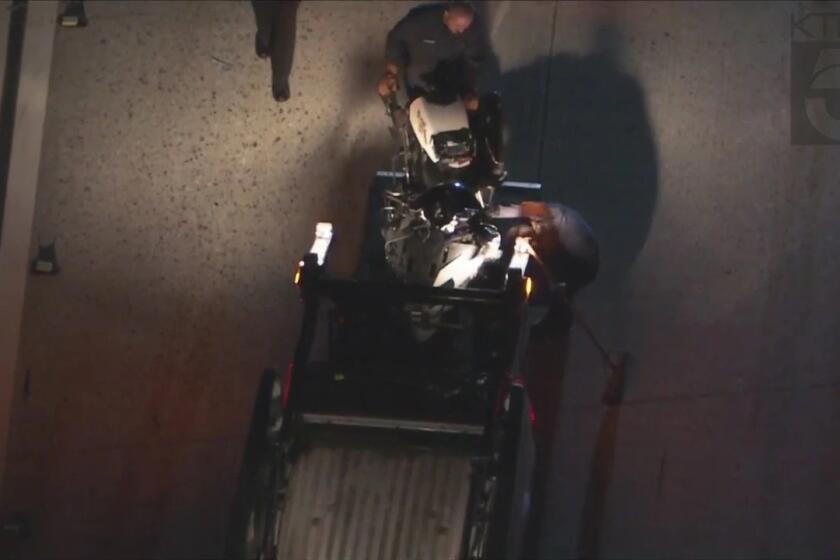 A hit-and-run crash on the Southbound 110 Freeway in South Los Angeles has injured a Los Angeles Police Department motorcycle officer, officials said. The crash at 8:06 p.m. involved a motorcycle and another vehicle, according to Nicholas Prange of the Los Angeles Fire Department. Sgt. Pereida of the Los Angeles County Sheriff's Department clarified that the other vehicle as a 2014 or 2015 white BMW convertible, which was last seen driving south on the 110 Freeway.