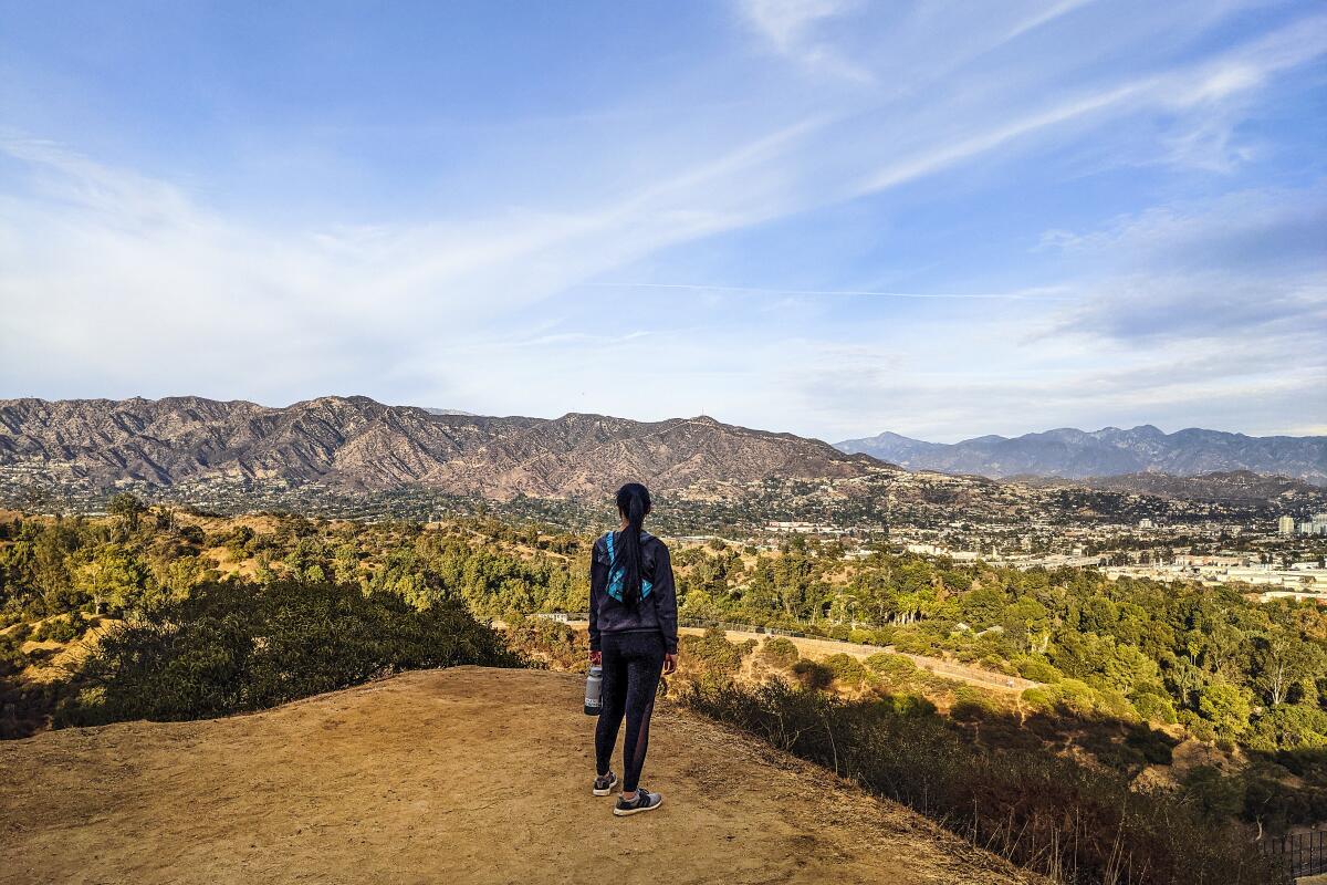 LOS ANGELES, CA - View of the San Gabriel Valley and Verdugo Mountains from the Mineral Wells trail to AMIR'S GARDEN at Griffith Park