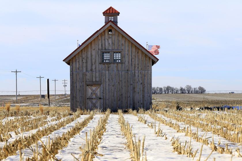 Opponents of the Keystone XL pipeline built this barn in the pipeline's path near Bradshaw, Neb.