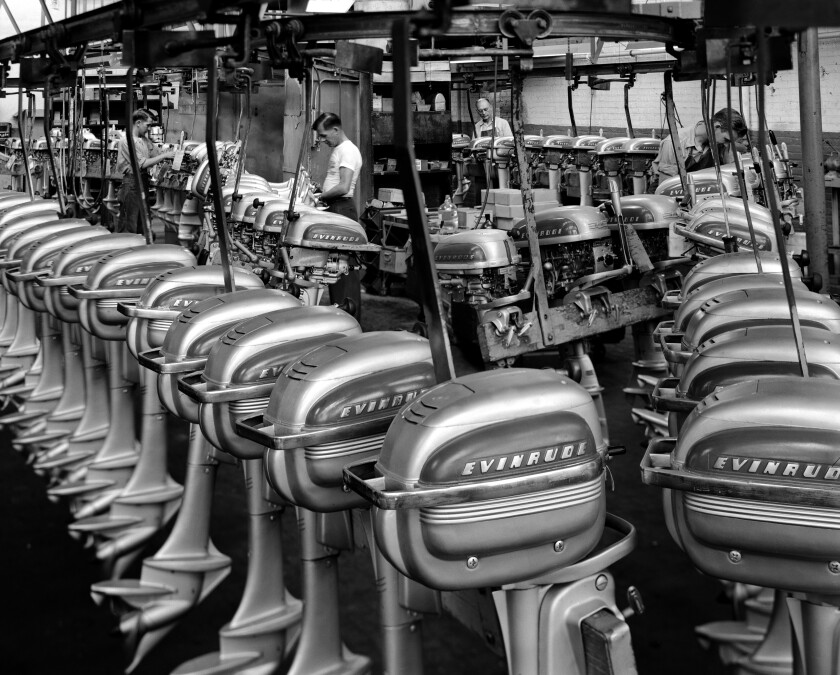Constructing outboard motors at the Evinrude Plant
