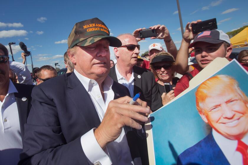 Republican presidential candidate Donald Trump campaigns in Iowa in September.