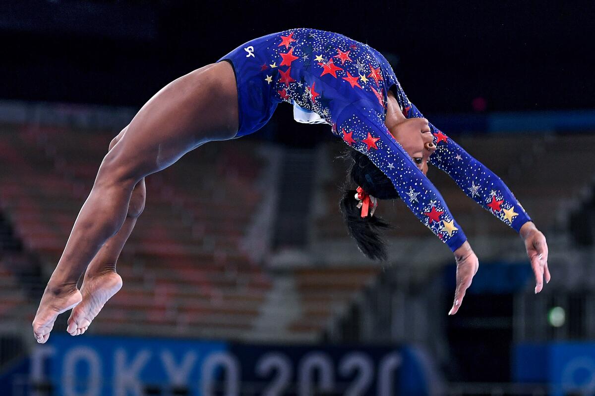 U.S. gymnast Simone Biles competes on the beam during team qualifying last week.