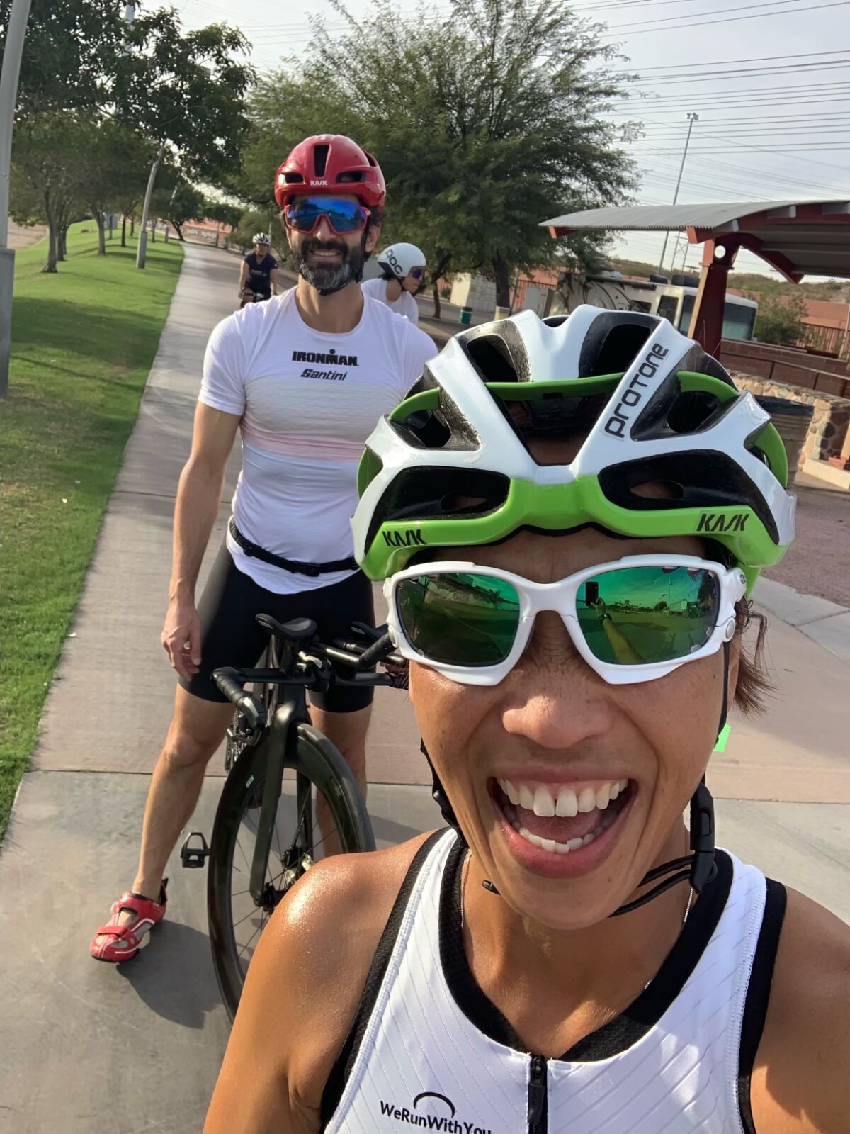 Kathy Nguyen and Dr. Jonathan Russin on a bike ride