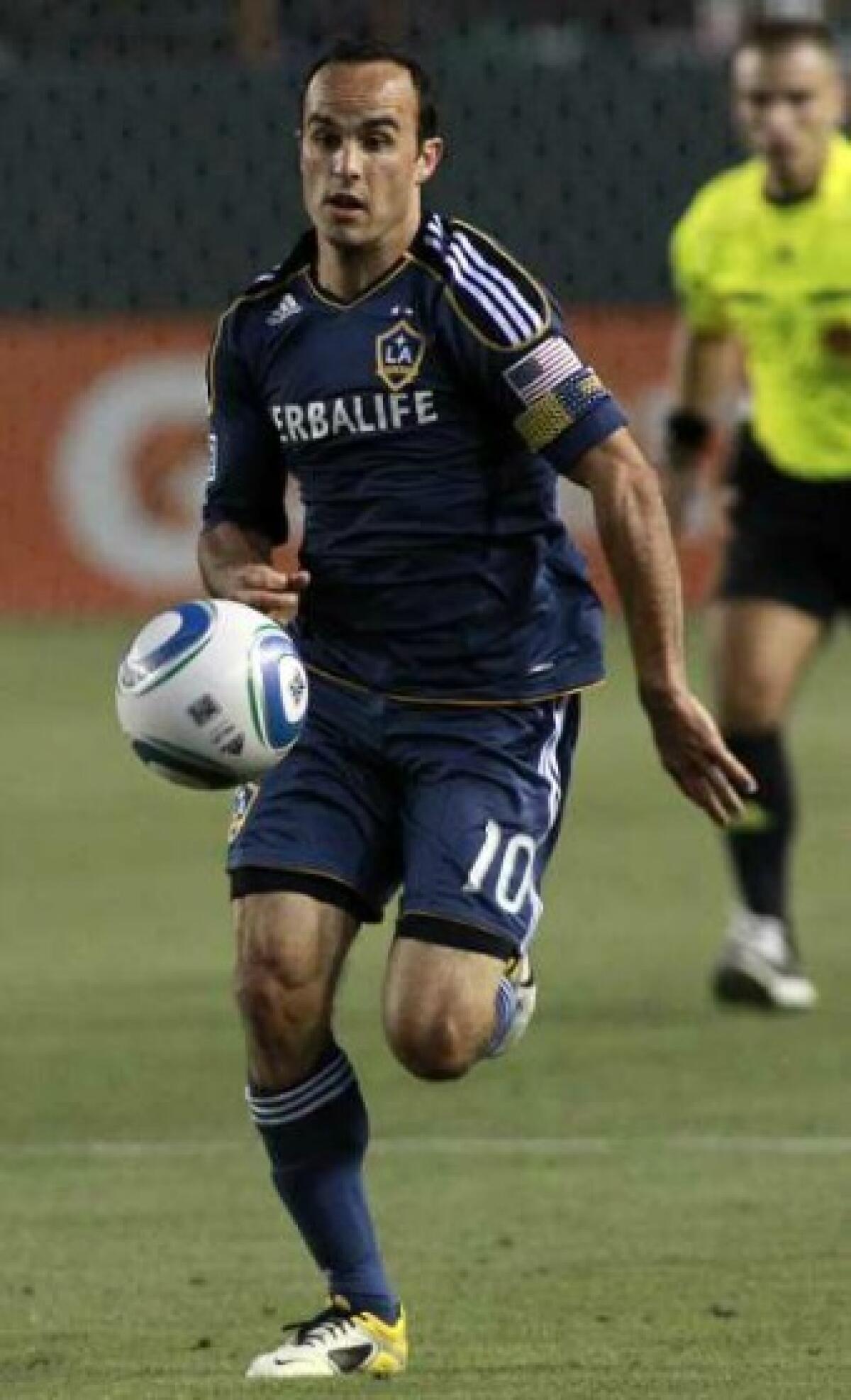 Galaxy midfielder Landon Donovan plays against the Houston Dynamo on May 25, 2011, at Home Depot Center in Carson.
