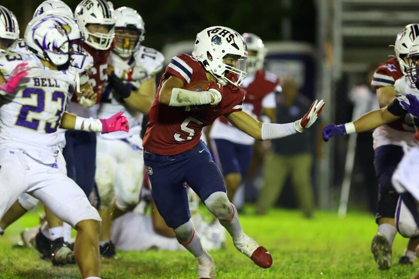Sophomore Ceasar Reyes of Garfield rushed for 179 yards in a 21-13 win over Bell.