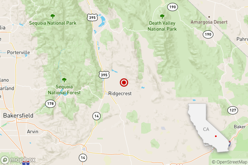 Location of the epicenter of Tuesday afternoon's quake near Ridgecrest, Calif..
