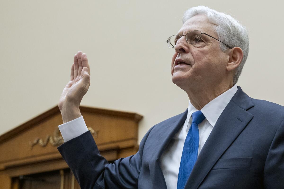 Merrick Garland is sworn in for a hearing.