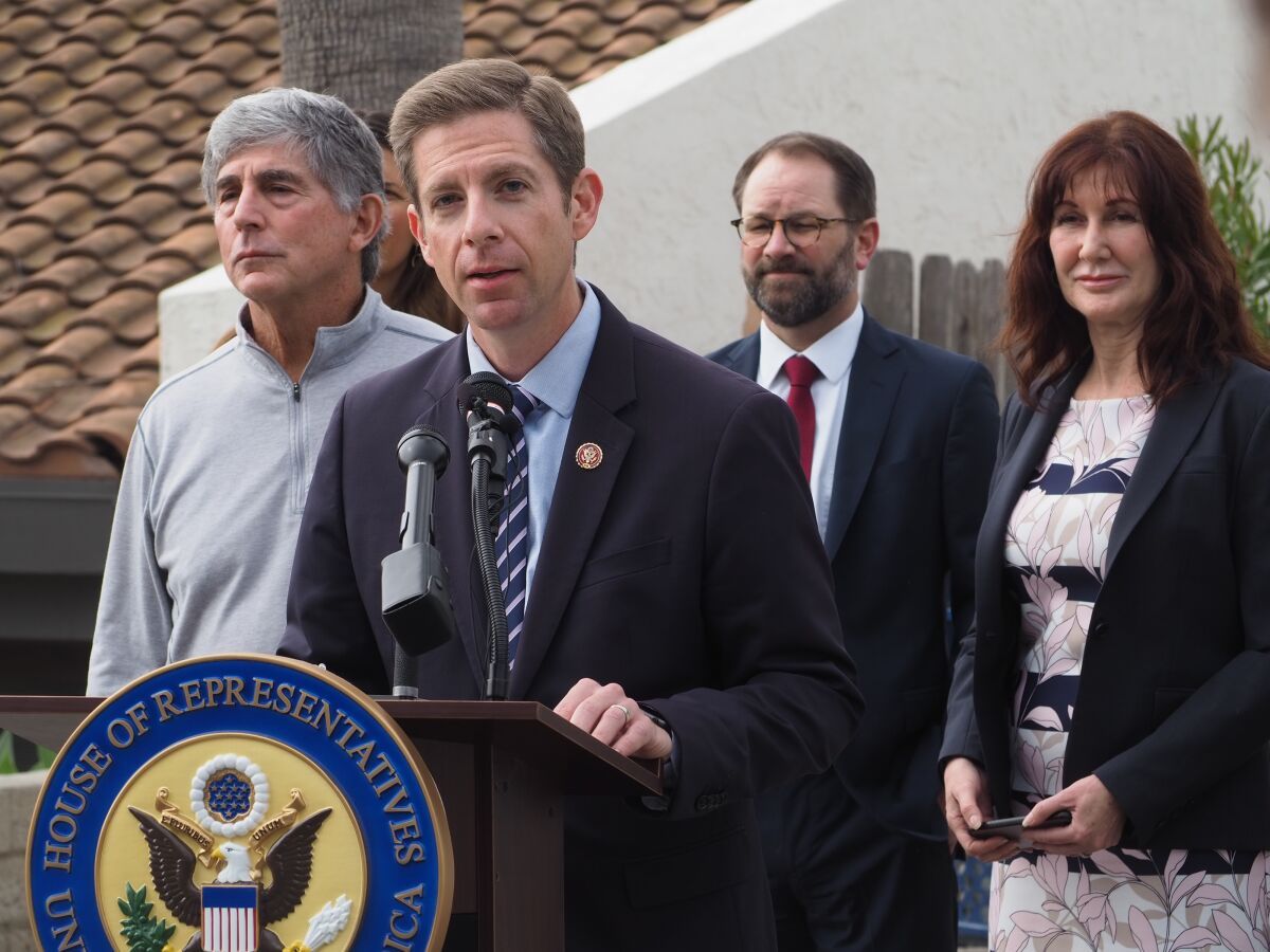 U.S. Rep. Mike Levin, D-San Juan Capistrano, announced funding for the Encinitas-Solana Beach Coastal Storm Damage Reduction Project during a news conference in Encinitas.