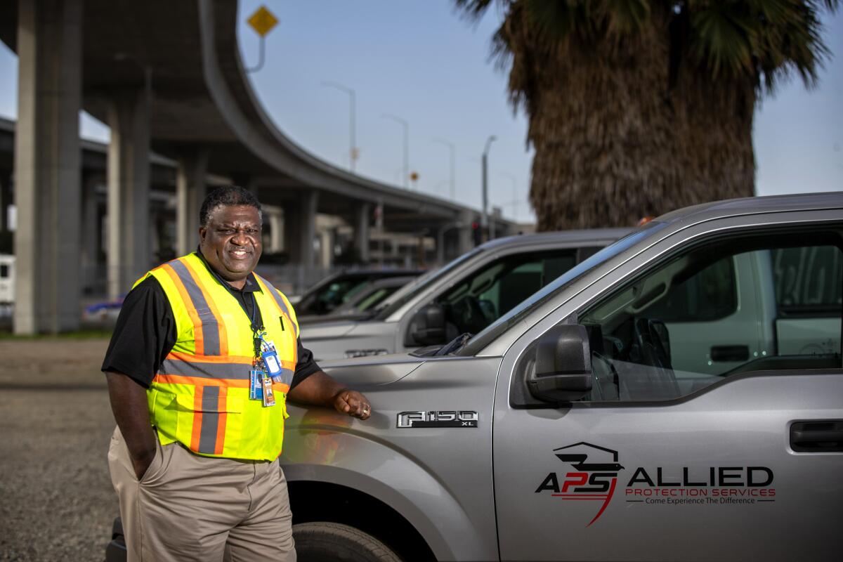 Leon Brooks, chief executive of Allied Protection Services, at his Los Angeles International Airport office.