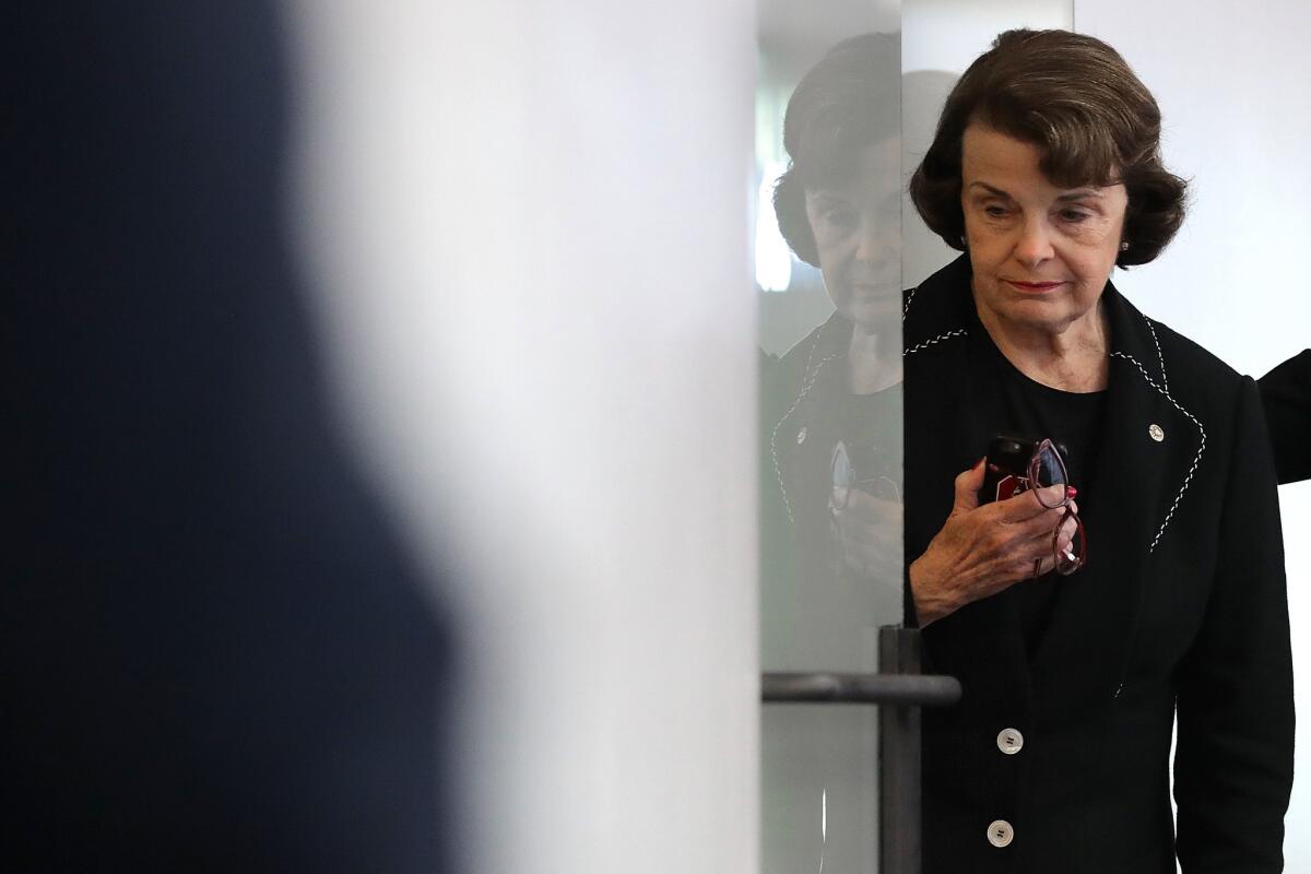 Senate Intelligence Committee member Sen. Dianne Feinstein (D-CA) arrives for a closed-door committee meeting in the Hart Senate Office Building on Capitol Hill July 13, 2017 in Washington, DC.