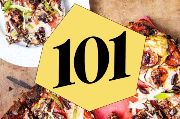 Photo showing Los Angeles Times' 101 Best logo overtop food