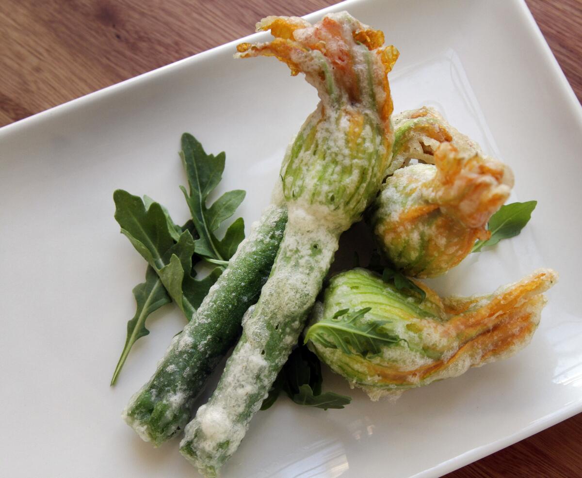 Squash blossoms stuffed with sheep's milk ricotta and mint at Bucato in Culver City, where chef Ari Taymor plans to take his mom for Mother's Day.