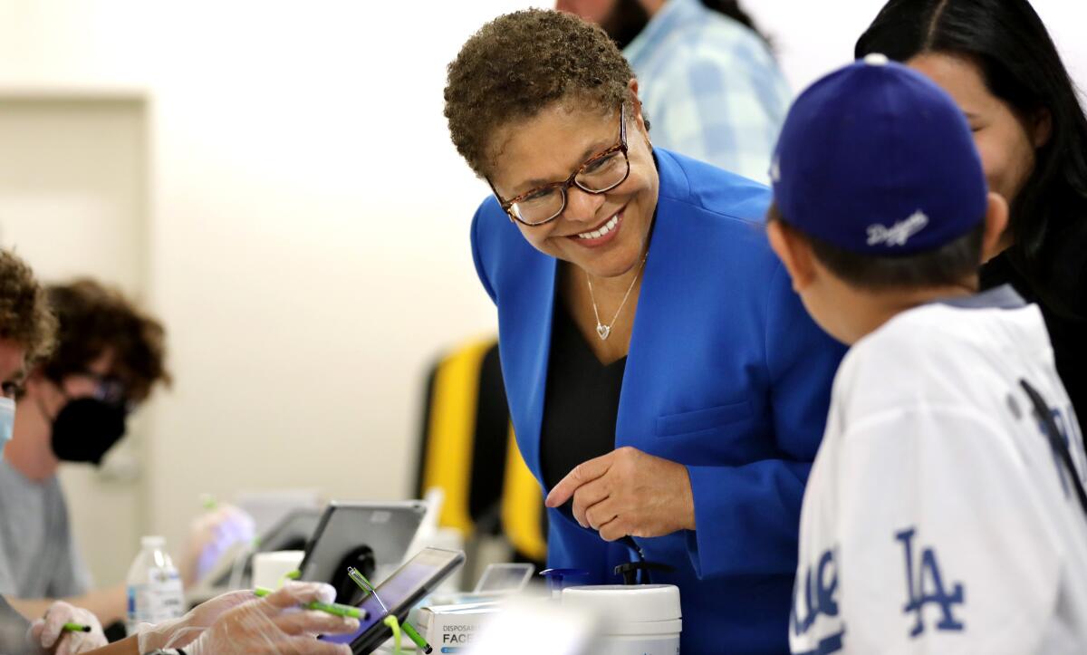 Mayoral candidate Karen Bass voting on Tuesday.