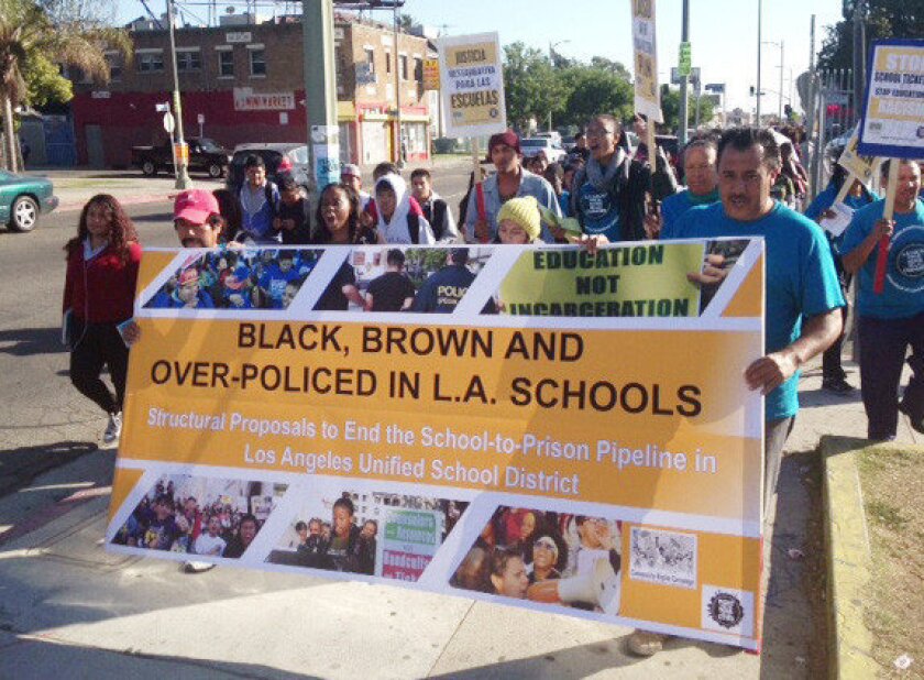 Students, teachers and community activists rallied in South Los Angeles Wednesday for an end to police tickets for student misbehavior that poses no serious threat to others.