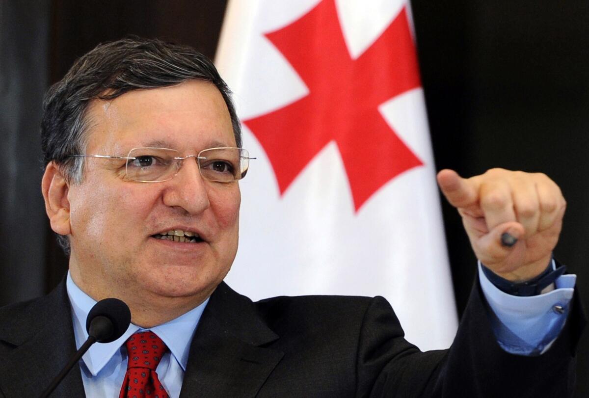 European Commission President Jose Manuel Barroso speaks during a news conference in Tbilisi.
