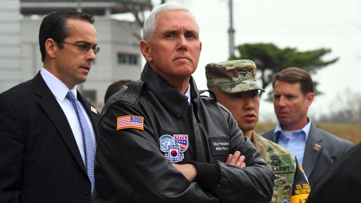 Vice President Mike Pence visits the Demilitarized Zone on the border between North and South Korea.