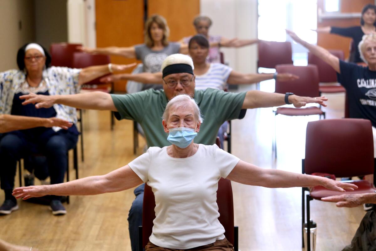 Seniors participate in the Balance Challenge Class at the Culver City Senior 