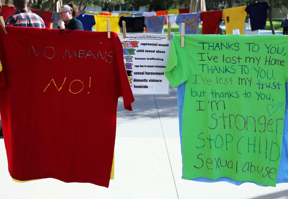 The Clothesline Project was on display at Vanguard University on Wednesday.