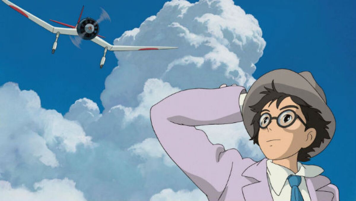 Jiro looks up at a plane in "The Wind Rises"