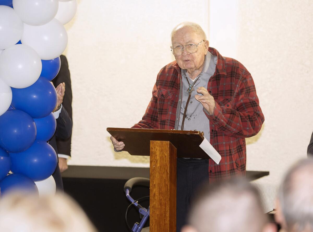 Bill Kettler speaks during a time capsule opening at the former Kettler Elementary School.